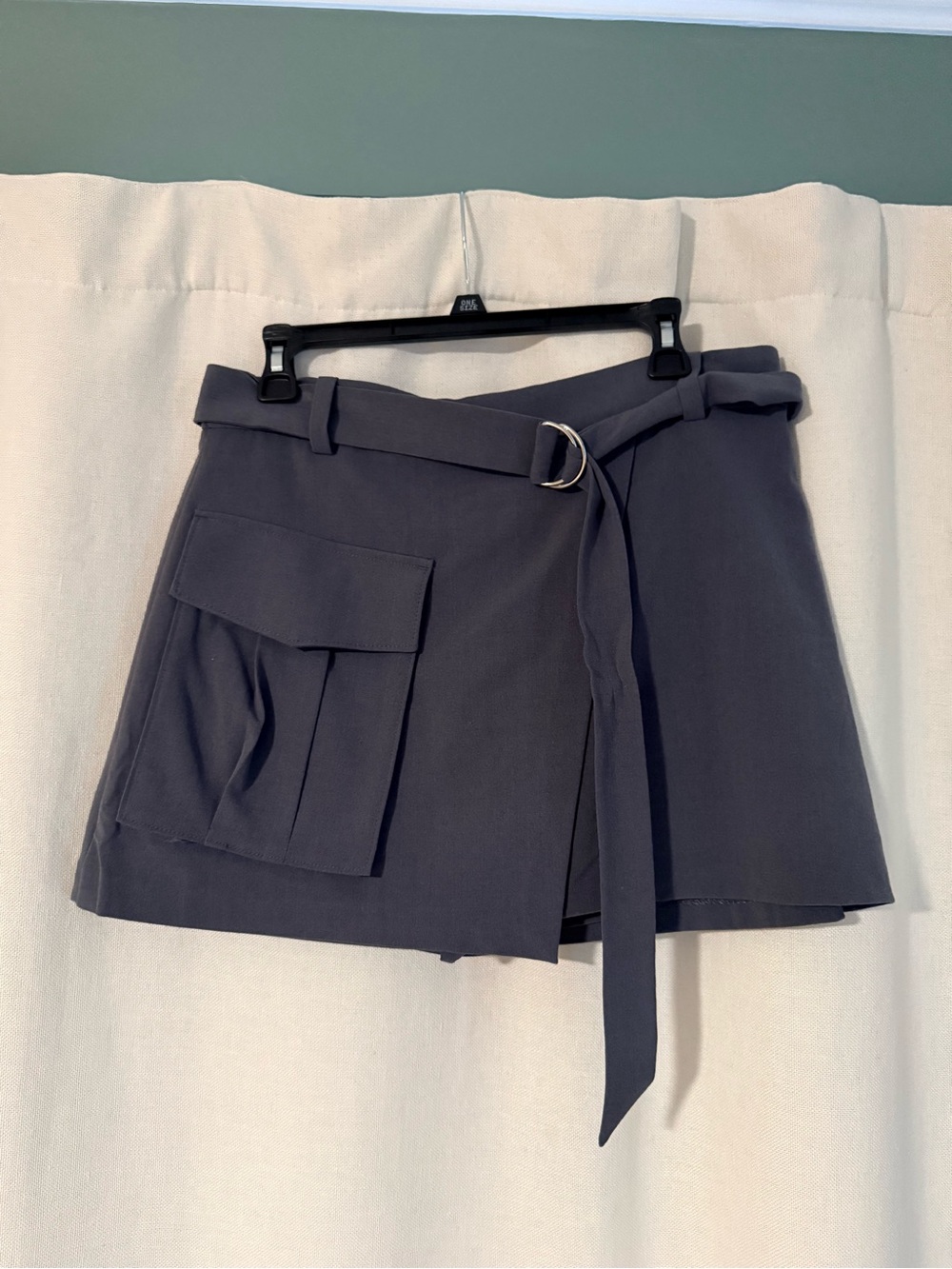 Abercrombie High-Waist Utility Mini Skort with Belt - Blue/Dark Gray